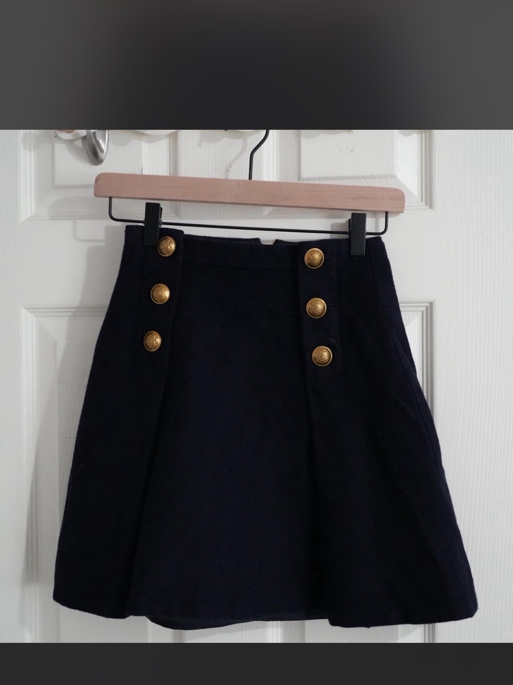 J. Crew Navy Mini Skirt with Gold Button Accents